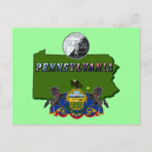 Pennsylvania Map, Quarter, Vlag en Afbeelding Teks Briefkaart (Voorkant)