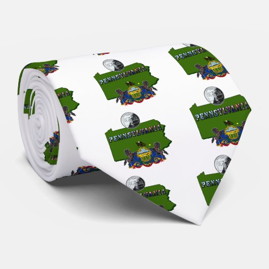 Pennsylvania Map, Quarter, Vlag en Afbeelding Teks Stropdas (Opgerold)