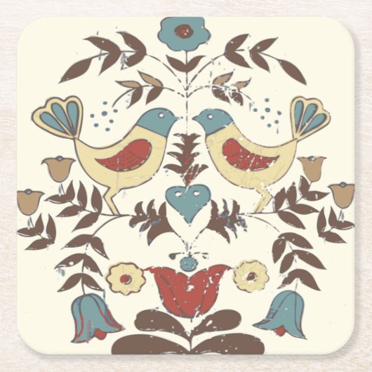 Pennsylvania Nederlands Amish Hex teken vogel amer Kartonnen Onderzetters (Voorkant)