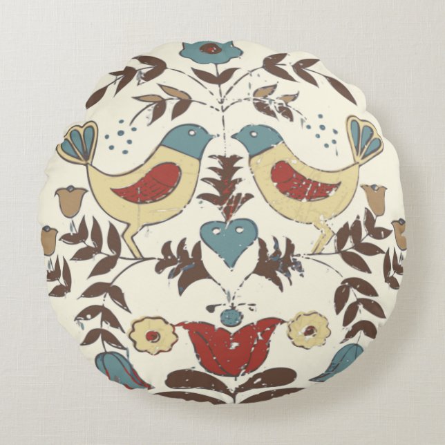 Pennsylvania Nederlands Amish Hex teken vogel amer Rond Kussen (Voorkant)