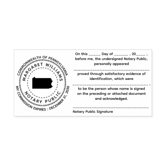 Pennsylvania Notary publieke erkenningsstempel Zelfinktende Stempel (Design)