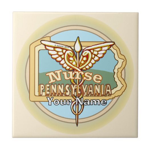 Pennsylvania Nurse Caduceus Tile Tegeltje (Voorkant)