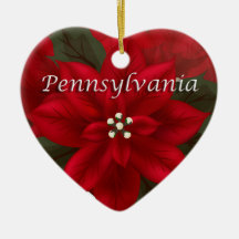 Pennsylvania Poinsettia Heart Keepomwille Ornament