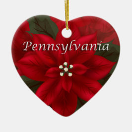 Pennsylvania Poinsettia Heart Keepomwille Ornament