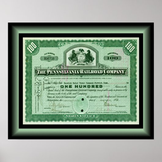 Pennsylvania Railroad Company ~ Stock Certificate Poster (Voorkant)