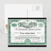 Pennsylvania Railroad CUSTOM Stock Certificate Briefkaart (Voorkant / Achterkant)