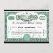 Pennsylvania Railroad CUSTOM Stock Certificate Briefkaart (Voorkant)