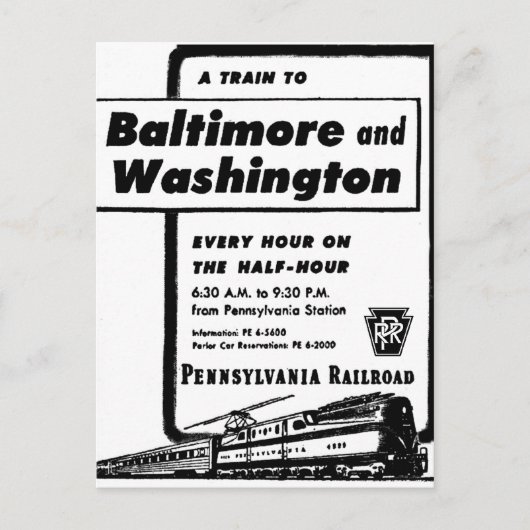 Pennsylvania Railroad Hourly Trains 1948 Briefkaart (Voorkant)