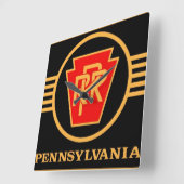Pennsylvania Railroad Logo, Black & Gold Vierkante Klok (Hoek)