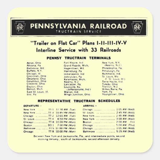 Pennsylvania Railroad TruckTrain Service Stickers (Voorkant)