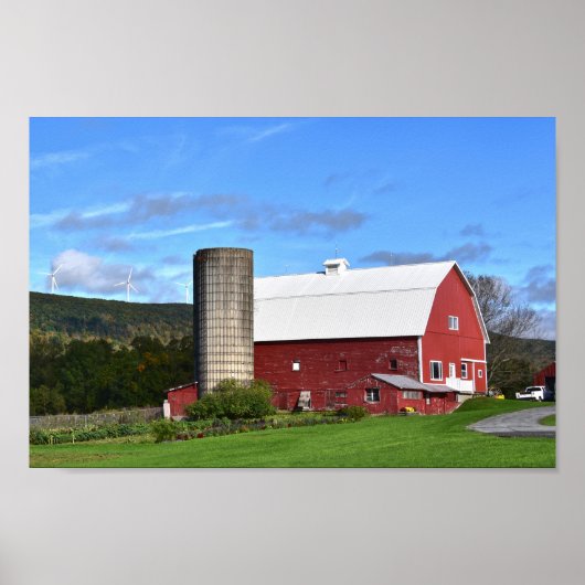 Pennsylvania Red Barn en Wind Turbines 12 x 8 Poster (Voorkant)