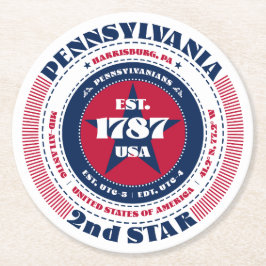 Pennsylvania Rood Wit Blauw Typografie Ronde Kartonnen Onderzetter