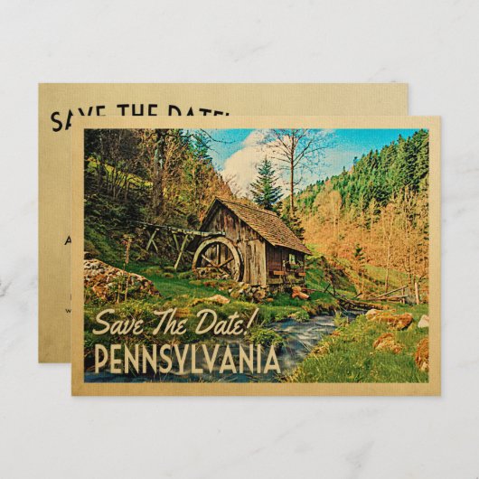 Pennsylvania Save the Date Rustic Cabin Mill Aankondigingskaart (Voorkant / Achterkant)