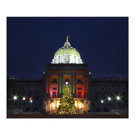 Pennsylvania State Capitol kerstboomverlichting Foto Afdruk (Voorkant)