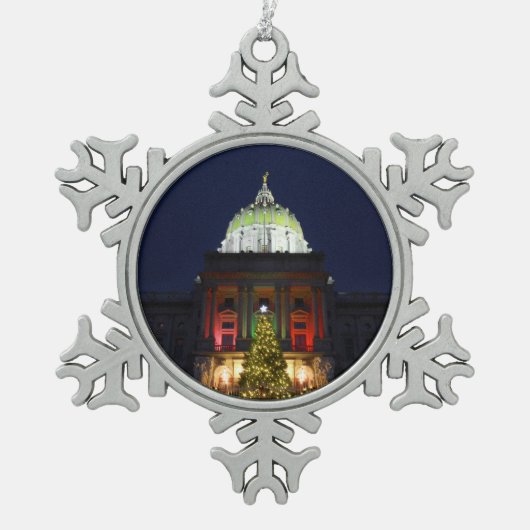 Pennsylvania State Capitol kerstboomverlichting Tin Sneeuwvlok Ornament (Voorkant)