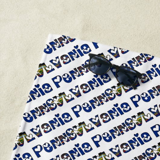 Pennsylvania State Flag Typography Pattern USA Strandlaken (In situ)