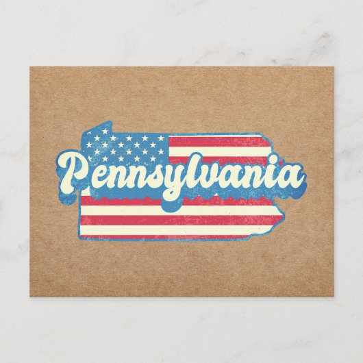 Pennsylvania State Map Geïllustreerd met Amerikaan Briefkaart (Voorkant)