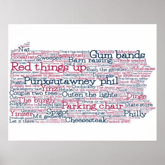 Pennsylvania USA Slang Word Art Map Poster (Voorkant)