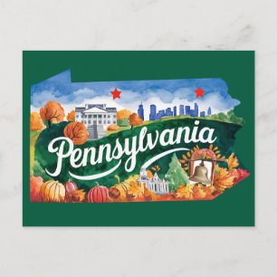 Pennsylvania USA Staat Vorm Vintage Briefkaart