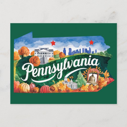 Pennsylvania USA State Shaped Vintage Briefkaart (Voorkant)