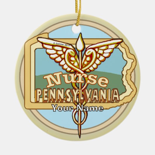 Pennsylvania Verpleegster Caduceus Keramisch Ornament (Voorkant)