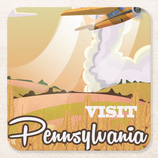 Pennsylvania vintage reisposter kartonnen onderzetters (Voorkant)