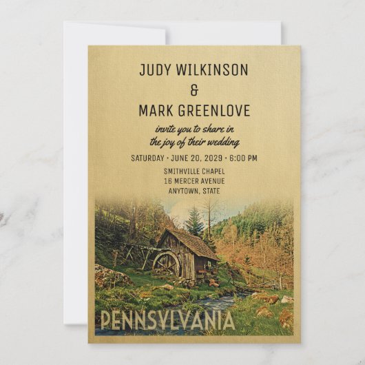 Pennsylvania Wedding Invitation Rustic Cabin Mill Kaart (Voorkant)
