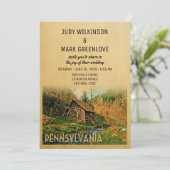 Pennsylvania Wedding Invitation Rustic Cabin Mill Kaart (Staand voorkant)