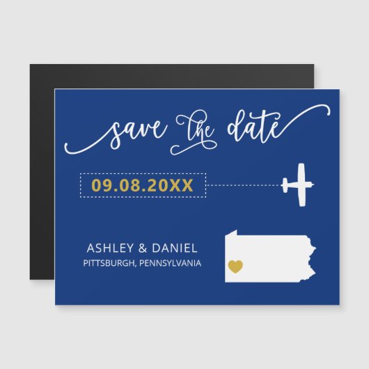 Pennsylvania Wedding Save the Date Kaart, Kaart Magnetische Uitnodiging (Voorkant / Achterkant)