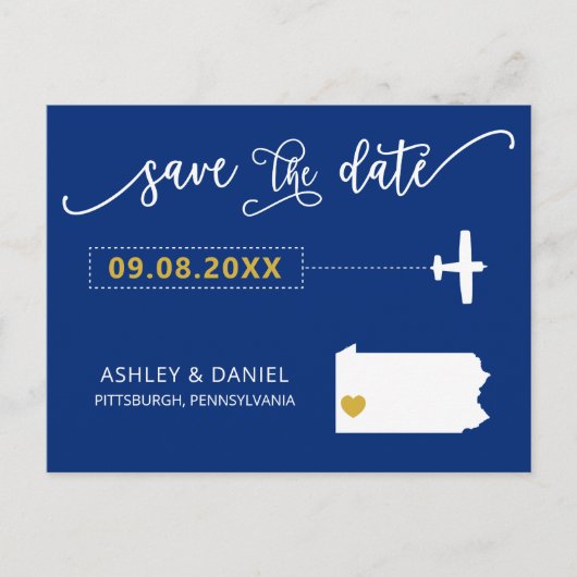 Pennsylvania Wedding Save the Date Map Briefkaart (Voorkant)