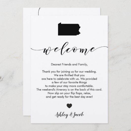 Pennsylvania Wedding Welcome Letter & Itinerary Programmakaart (Voorkant / Achterkant)