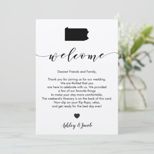 Pennsylvania Wedding Welcome Letter & Itinerary Programmakaart (Staand voorkant)