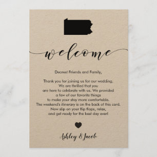 Pennsylvania Wedding Welcome Letter & Itinerary Programmakaart