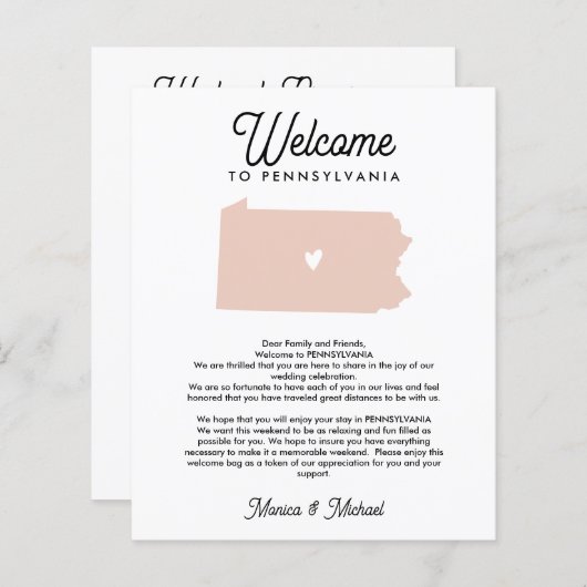 PENNSYLVANIA Welkomstbrief & reisroute OM HET EVEN (Voorkant / Achterkant)
