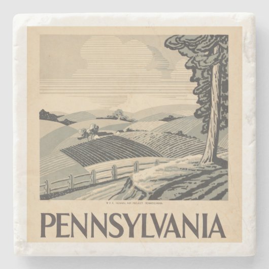 Pennsylvania - WPA-Poster - Boerderij en veld Stenen Onderzetter (Voorkant)