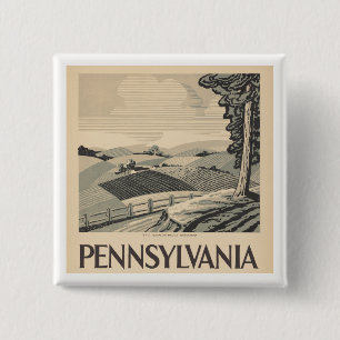 Pennsylvania - WPA-Poster - Boerderij en veld Vierkante Button 5,1 Cm