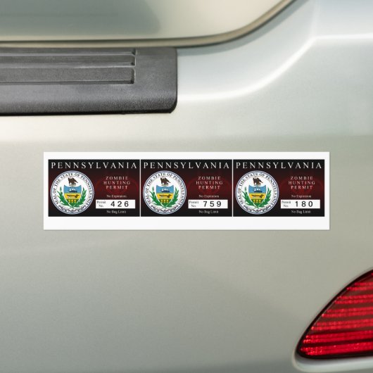 Pennsylvania Zombie Hunting Permit Bumpersticker (Op auto)
