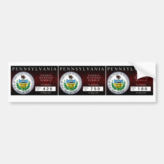 Pennsylvania Zombie Hunting Permit Bumpersticker (Voorkant)