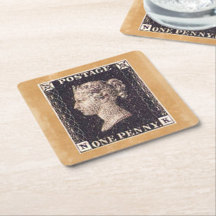 Penny Black Postage Stamp Kartonnen Onderzetters