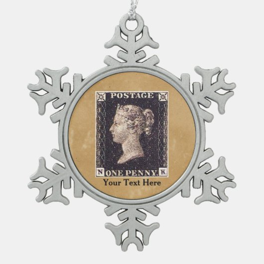 Penny Black Postage Stamp Tin Sneeuwvlok Ornament (Voorkant)