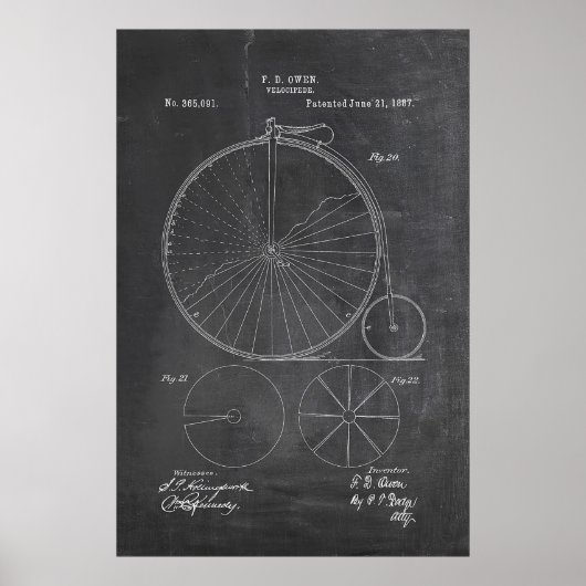 Penny Farthing Bicycle Blueprint Poster (Voorkant)