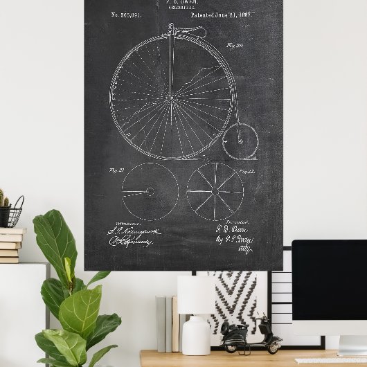 Penny Farthing Bicycle Blueprint Poster (Thuiskantoor)