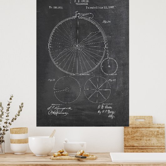Penny Farthing Bicycle Blueprint Poster (Keuken)