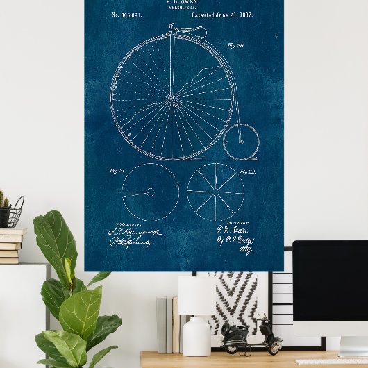 Penny Farthing Bicycle Blueprint Poster (Thuiskantoor)