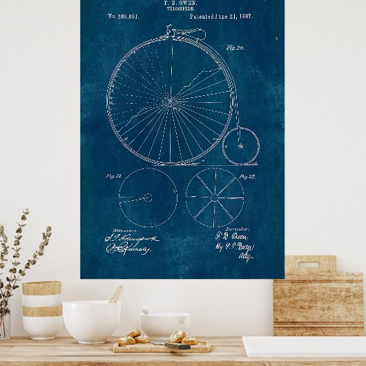 Penny Farthing Bicycle Blueprint Poster (Keuken)
