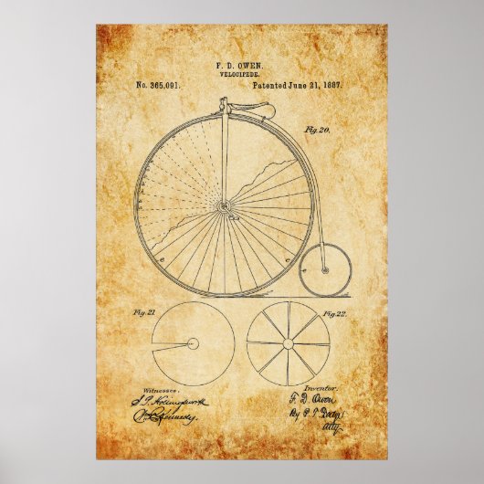 Penny Farthing Bicycle Blueprint Poster (Voorkant)