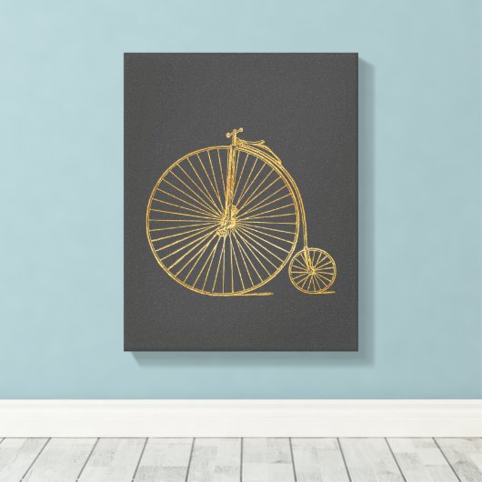  Penny Farthing Bike Black Gold Glitter Canvas Afdruk (Insitu (Houten vloer))