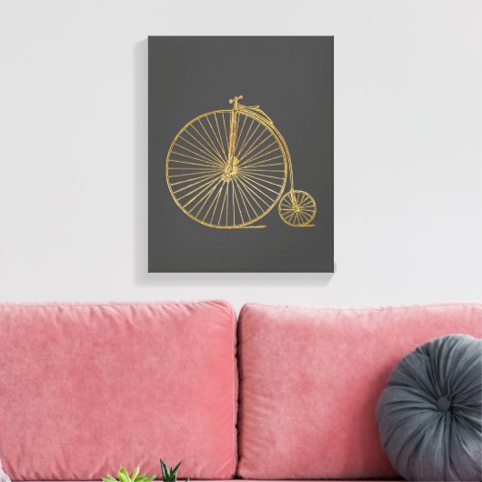  Penny Farthing Bike Black Gold Glitter Canvas Afdruk (Insitu (Woonkamer))