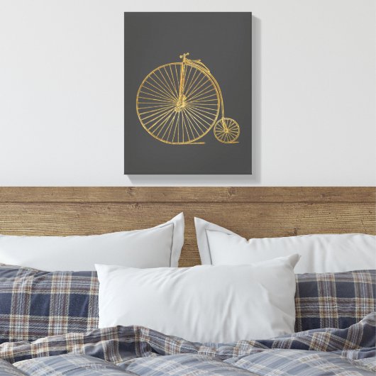  Penny Farthing Bike Black Gold Glitter Canvas Afdruk (Insitu (Slaapkamer))
