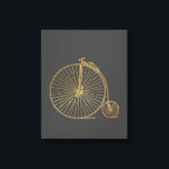 Penny Farthing Bike Black Gold Glitter Canvas Afdruk<br><div class="desc">Dit stijlvolle canvas is voorzien van een ,  ouderwetse penny farthing fiets in faux gold glitter op een bedachtzame grijze achtergrond.</div>